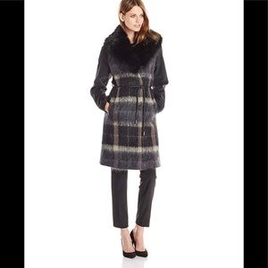 Sophie Plaid Wool-Blend Coat with Faux-Fur Collar